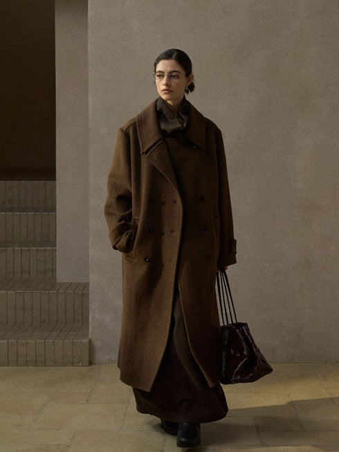 Still Long Double-Breasted Wool Coat